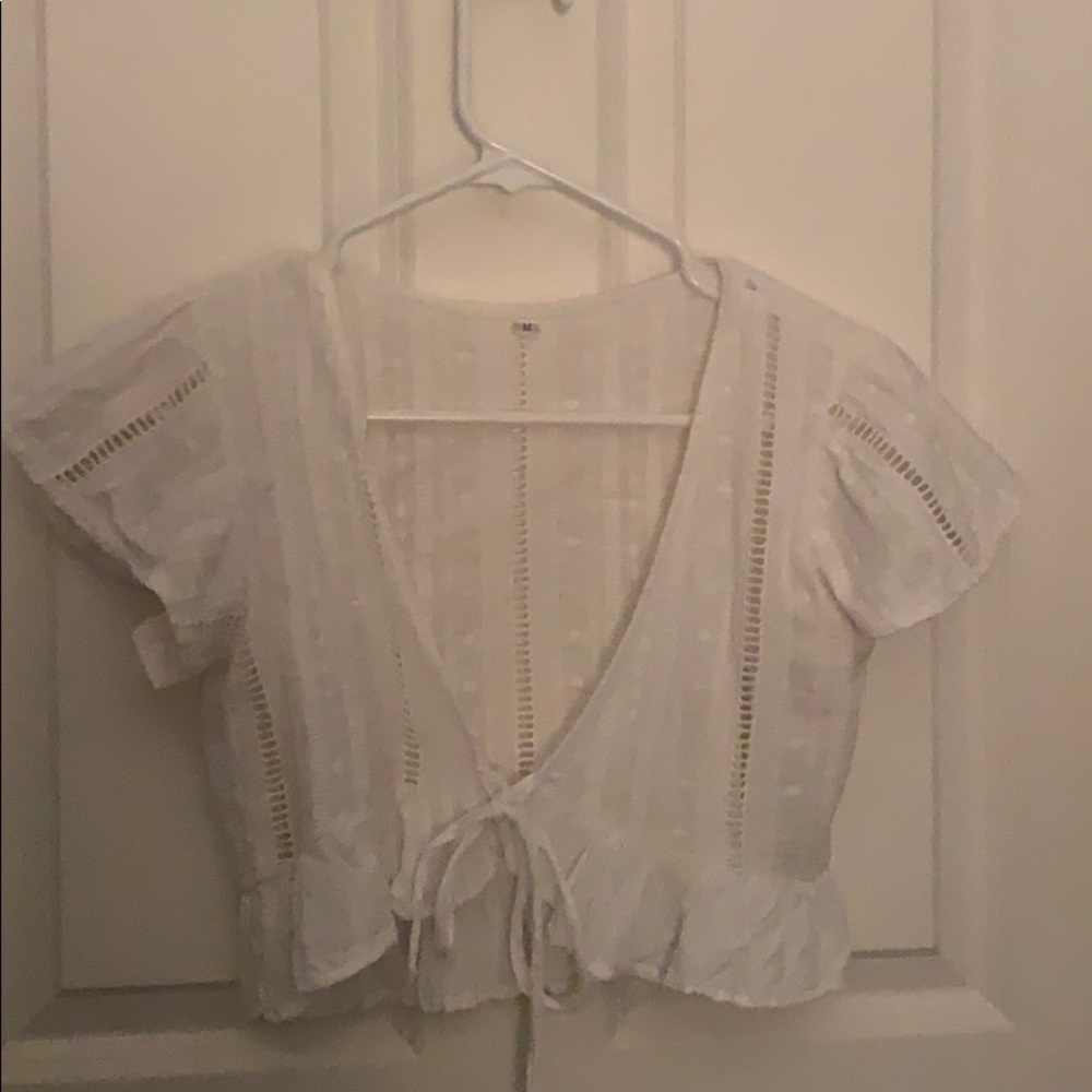White crop top with front tie